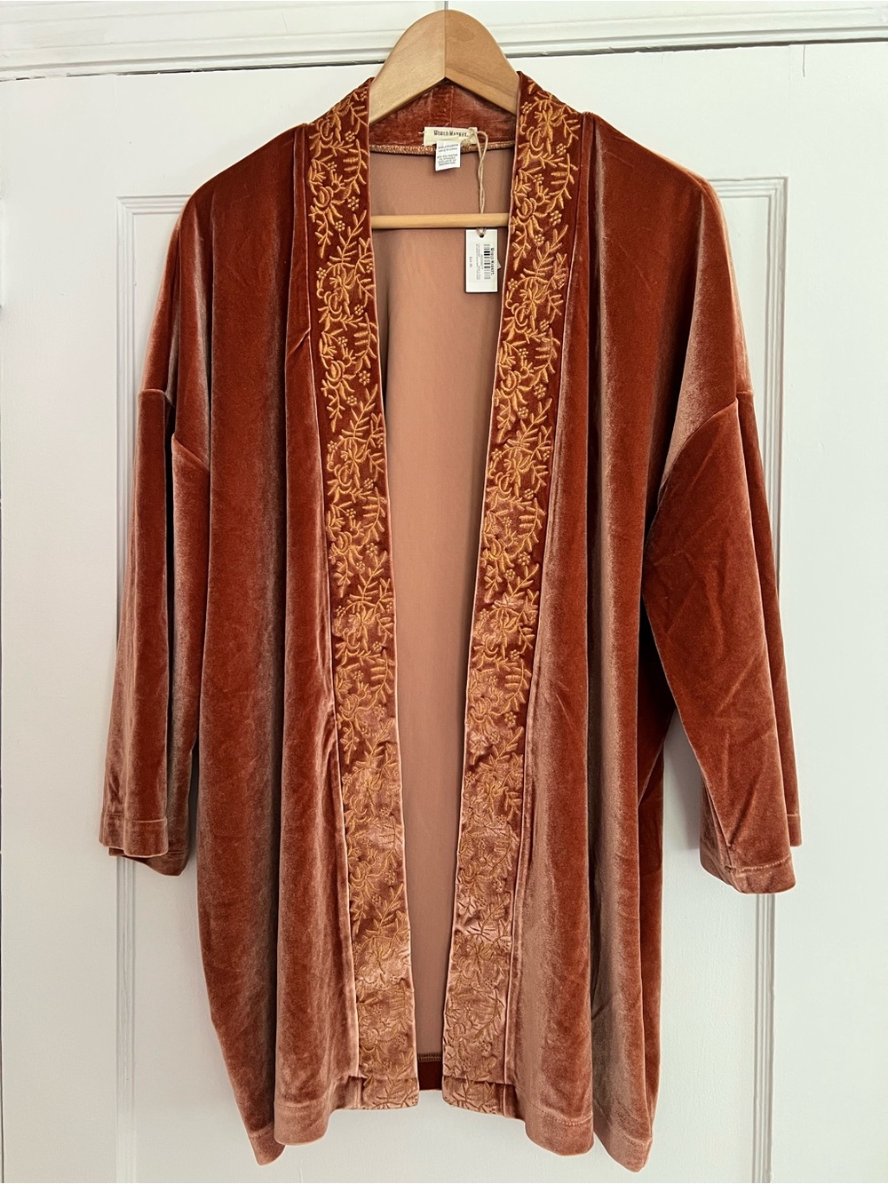 Cost Plus World Market Embroidered Velvet Cardigan in Rusty Rose
